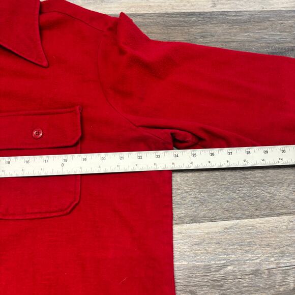 Vintage 70s Wrangler Solid Red Mens L Cowboy Western Horse Tag Flannel Shirt USA - Picture 6 of 9